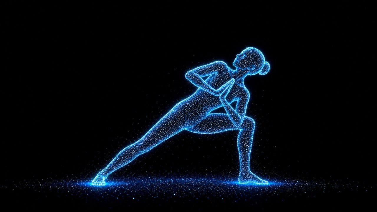 Particle silhouette practicing revolved side angle pose